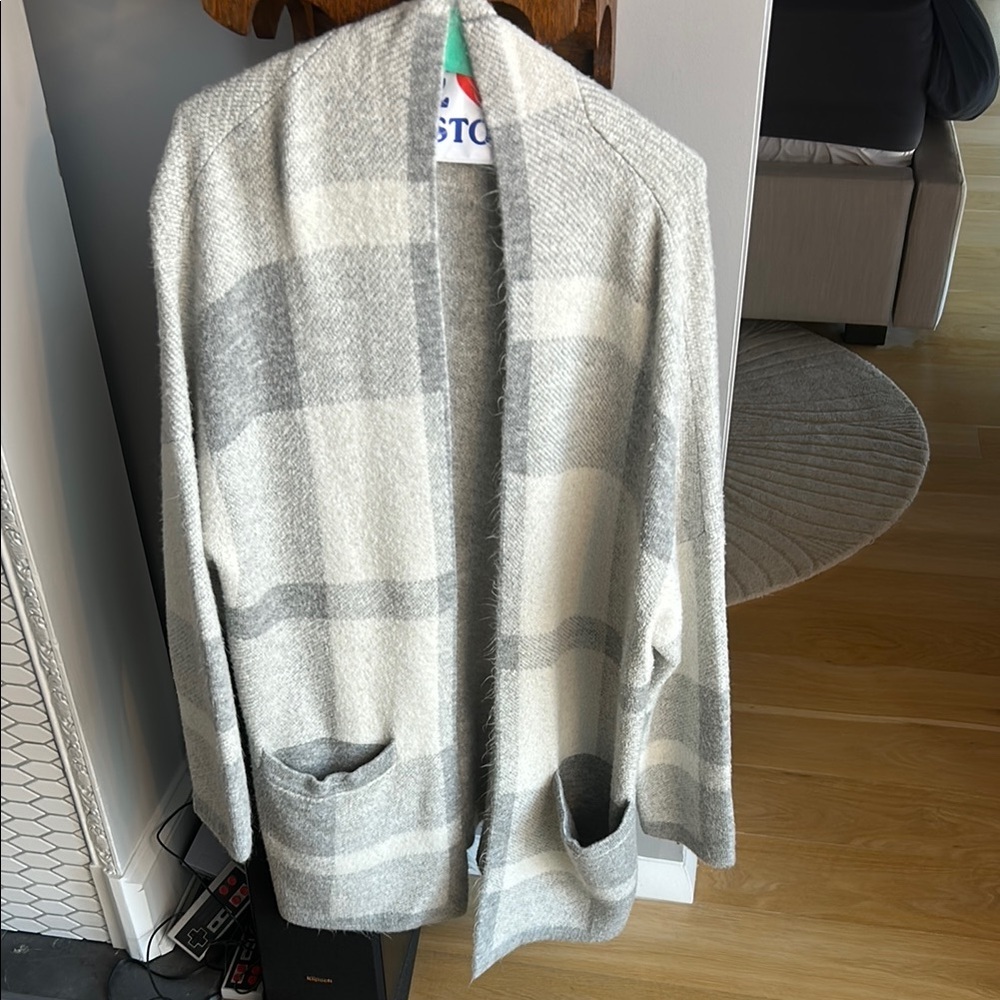 Banana Republic Soft Gray/White Plaid Sweater/Cardigan